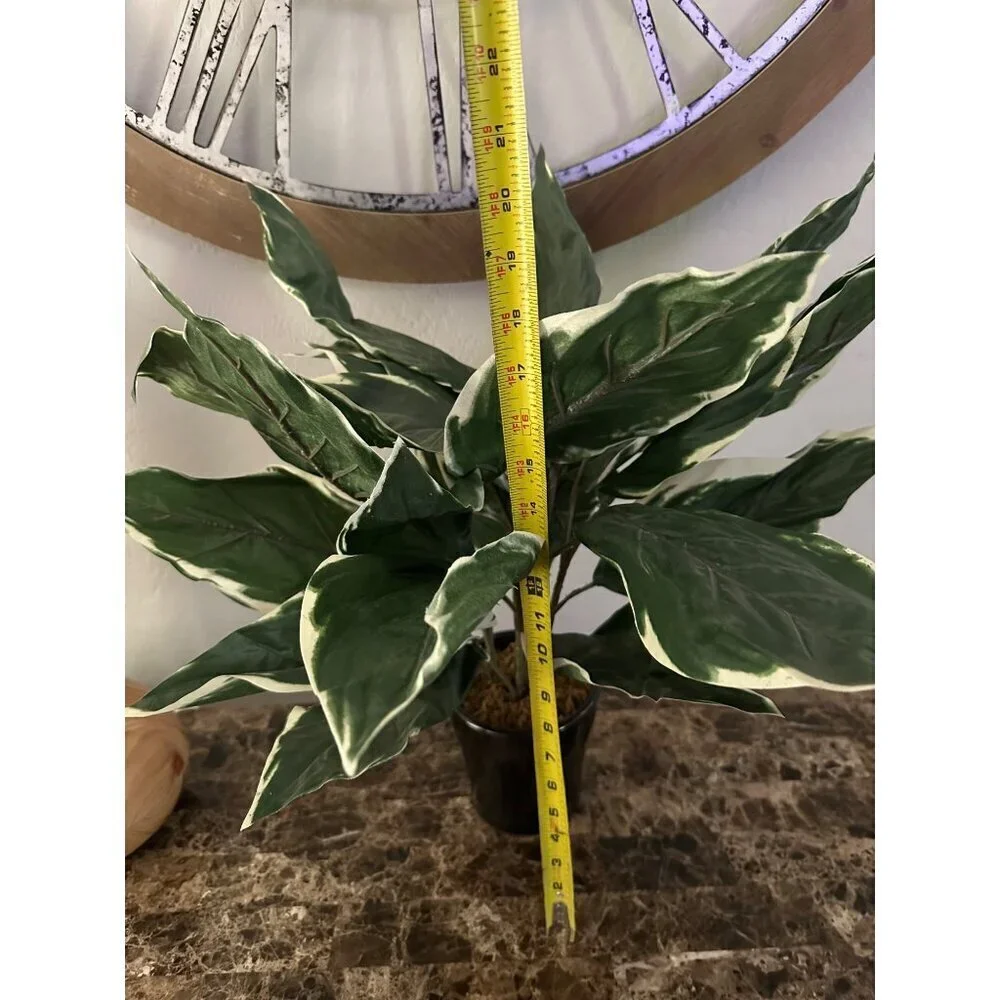 Artificial Green Foliage Plant In Black Pot - Decorative Faux Leaf Arrangement F